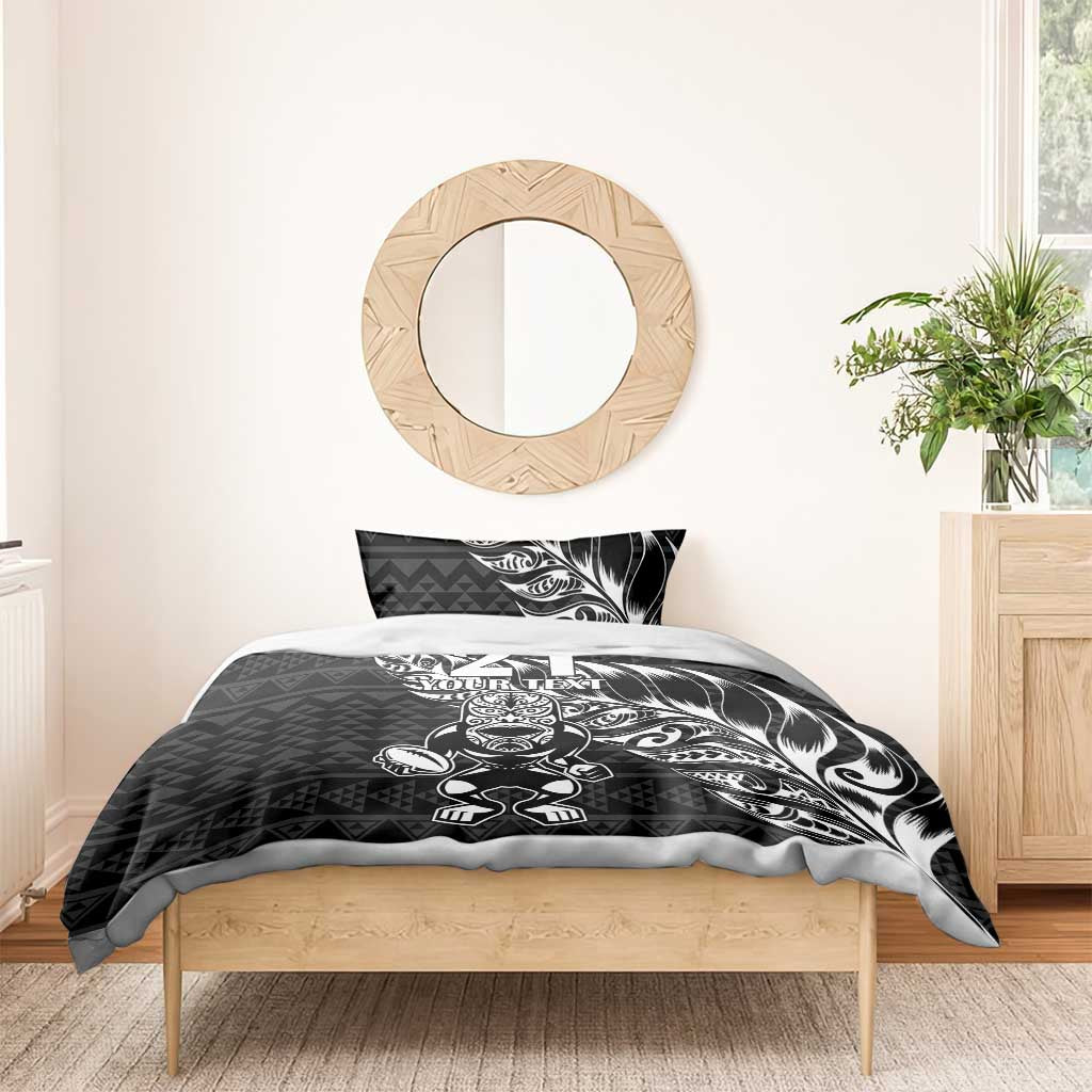 New Zealand Rugby Warrior Custom Bedding Set Black Fern Taniko Motif