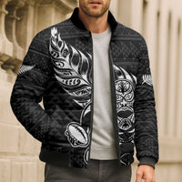 New Zealand Rugby Warrior Custom Bomber Puffer Jacket Black Fern Taniko Motif - Polynesian Pride