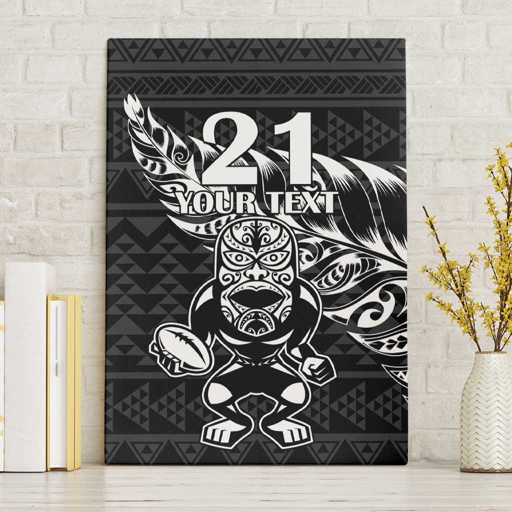 New Zealand Rugby Warrior Custom Canvas Wall Art Black Fern Taniko Motif