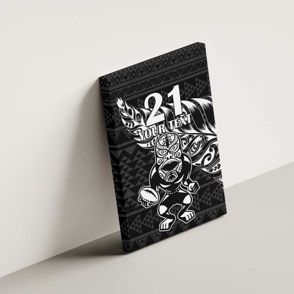 New Zealand Rugby Warrior Custom Canvas Wall Art Black Fern Taniko Motif