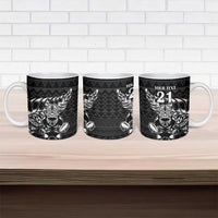 New Zealand Rugby Warrior Custom Ceramic Mug Black Fern Taniko Motif - Polynesian Pride