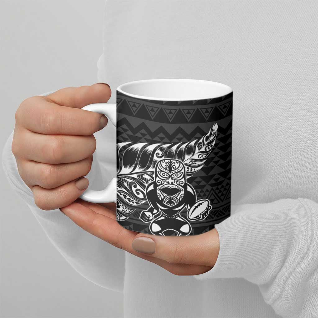 New Zealand Rugby Warrior Custom Ceramic Mug Black Fern Taniko Motif - Polynesian Pride