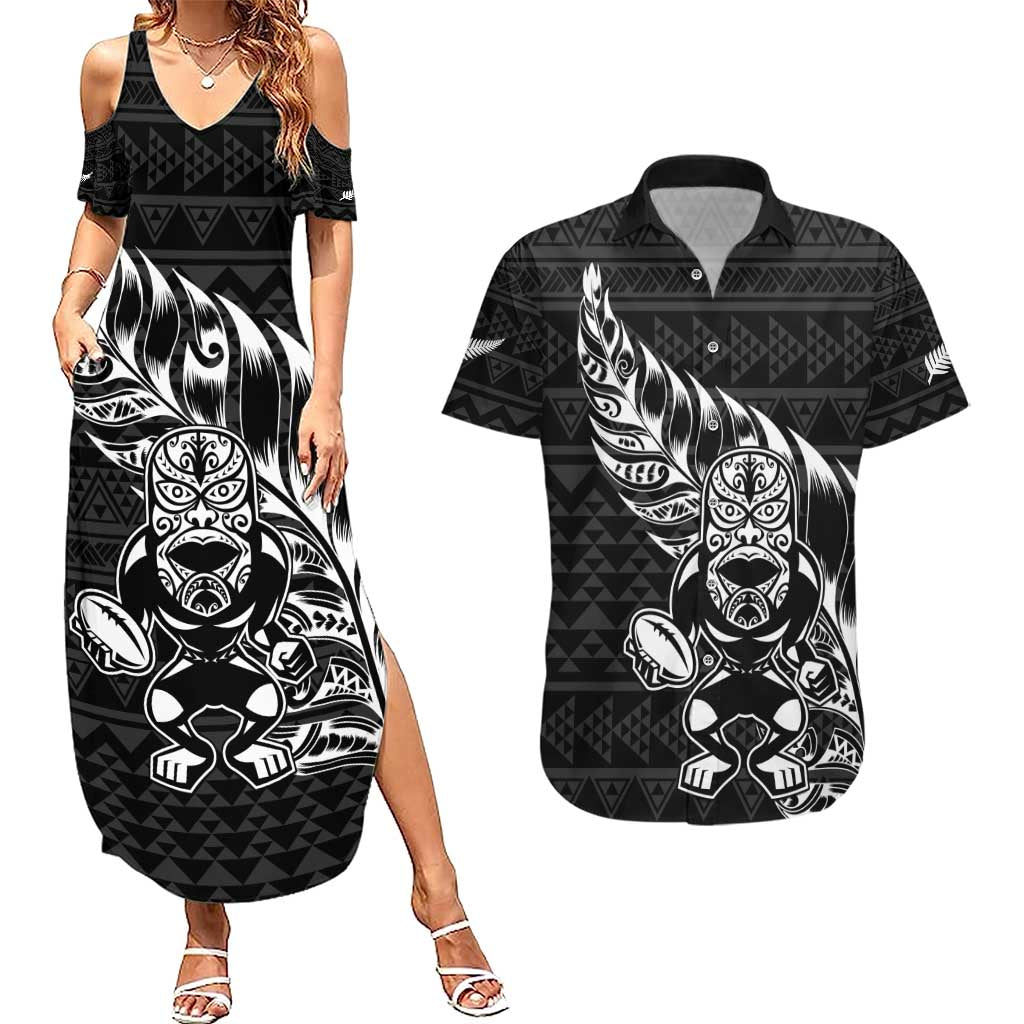 New Zealand Rugby Warrior Custom Couples Matching Summer Maxi Dress and Hawaiian Shirt Black Fern Taniko Motif