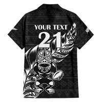 New Zealand Rugby Warrior Custom Family Matching Long Sleeve Bodycon Dress and Hawaiian Shirt Black Fern Taniko Motif