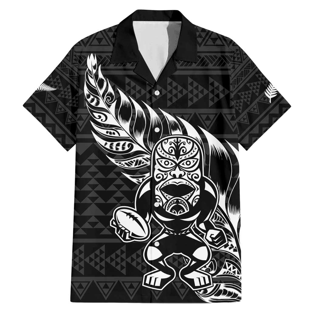 New Zealand Rugby Warrior Custom Family Matching Mermaid Dress and Hawaiian Shirt Black Fern Taniko Motif