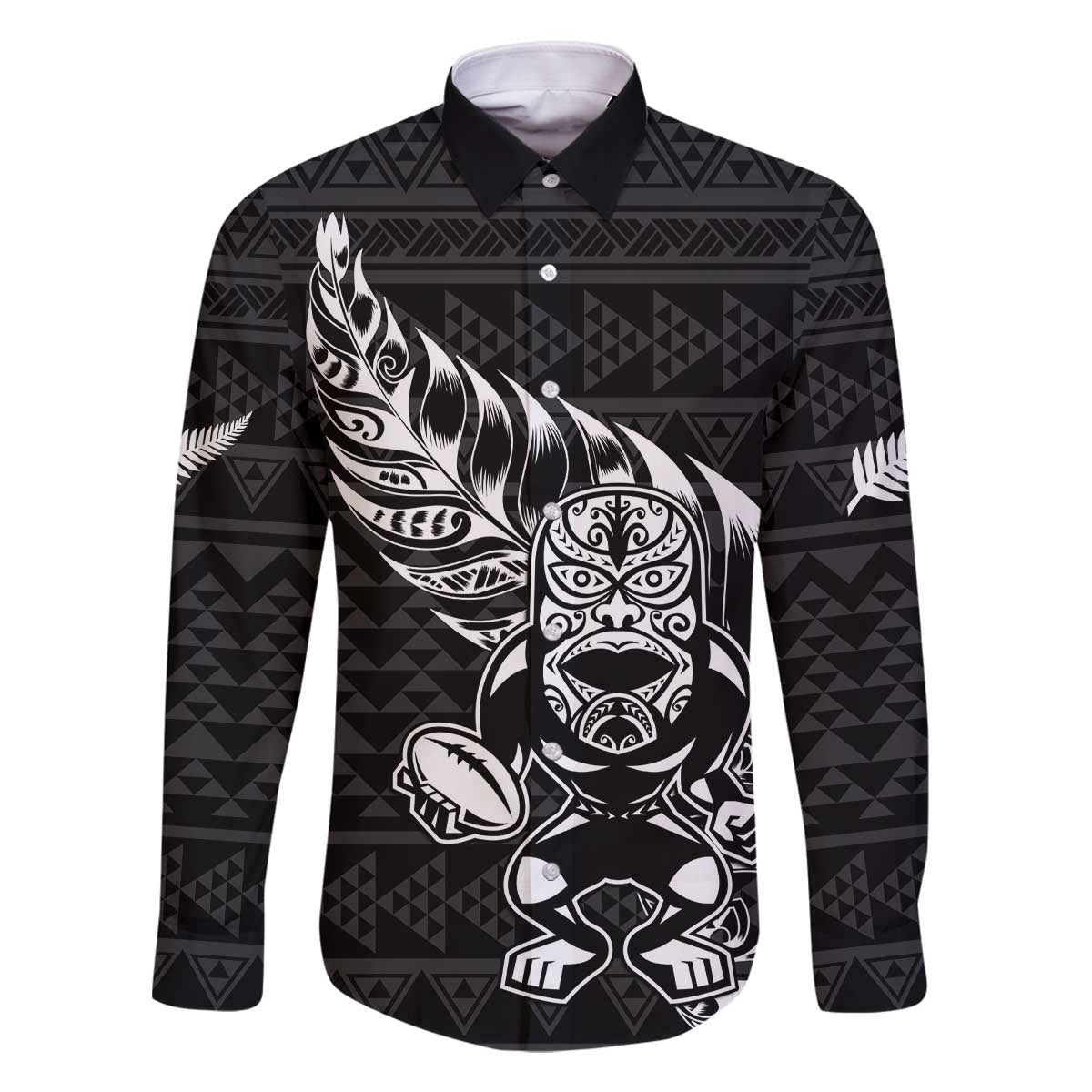 New Zealand Rugby Warrior Custom Family Matching Off The Shoulder Long Sleeve Dress and Hawaiian Shirt Black Fern Taniko Motif