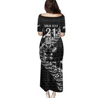 New Zealand Rugby Warrior Custom Family Matching Puletasi and Hawaiian Shirt Black Fern Taniko Motif