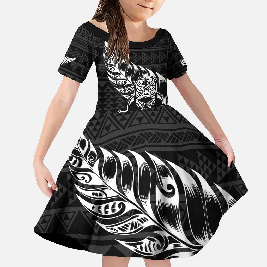 New Zealand Rugby Warrior Custom Family Matching Short Sleeve Bodycon Dress and Hawaiian Shirt Black Fern Taniko Motif