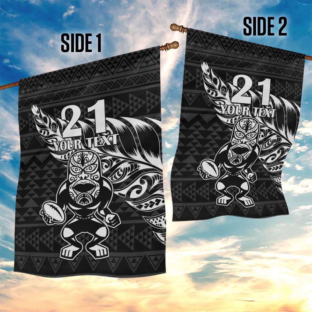 New Zealand Rugby Warrior Custom Garden Flag Black Fern Taniko Motif
