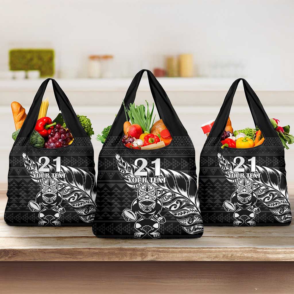 New Zealand Rugby Warrior Custom Grocery Bag Black Fern Taniko Motif