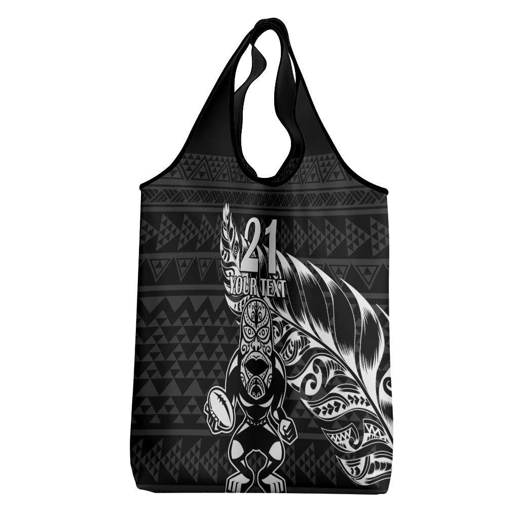 New Zealand Rugby Warrior Custom Grocery Bag Black Fern Taniko Motif