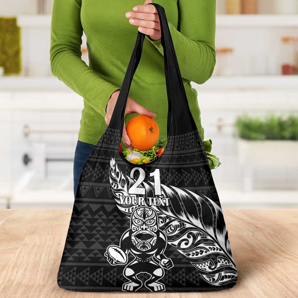 New Zealand Rugby Warrior Custom Grocery Bag Black Fern Taniko Motif