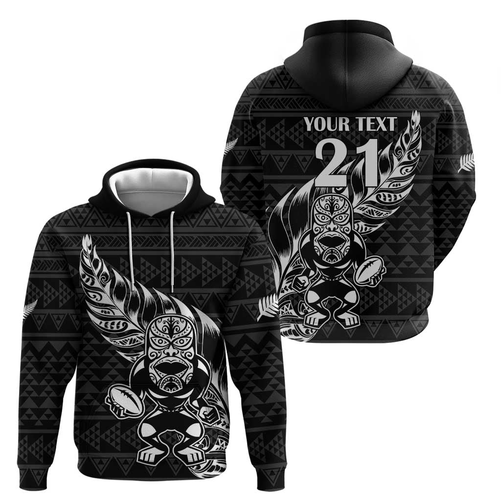 New Zealand Rugby Warrior Custom Hoodie Black Fern Taniko Motif