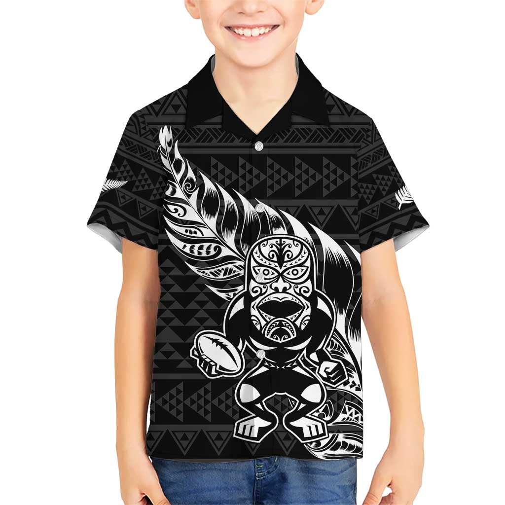 New Zealand Rugby Warrior Custom Kid Hawaiian Shirt Black Fern Taniko Motif