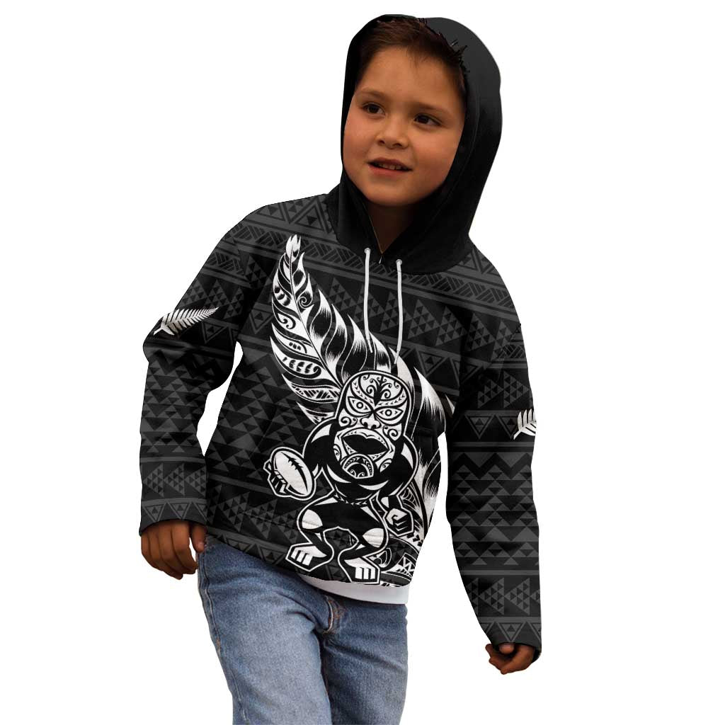 New Zealand Rugby Warrior Custom Kid Hoodie Black Fern Taniko Motif