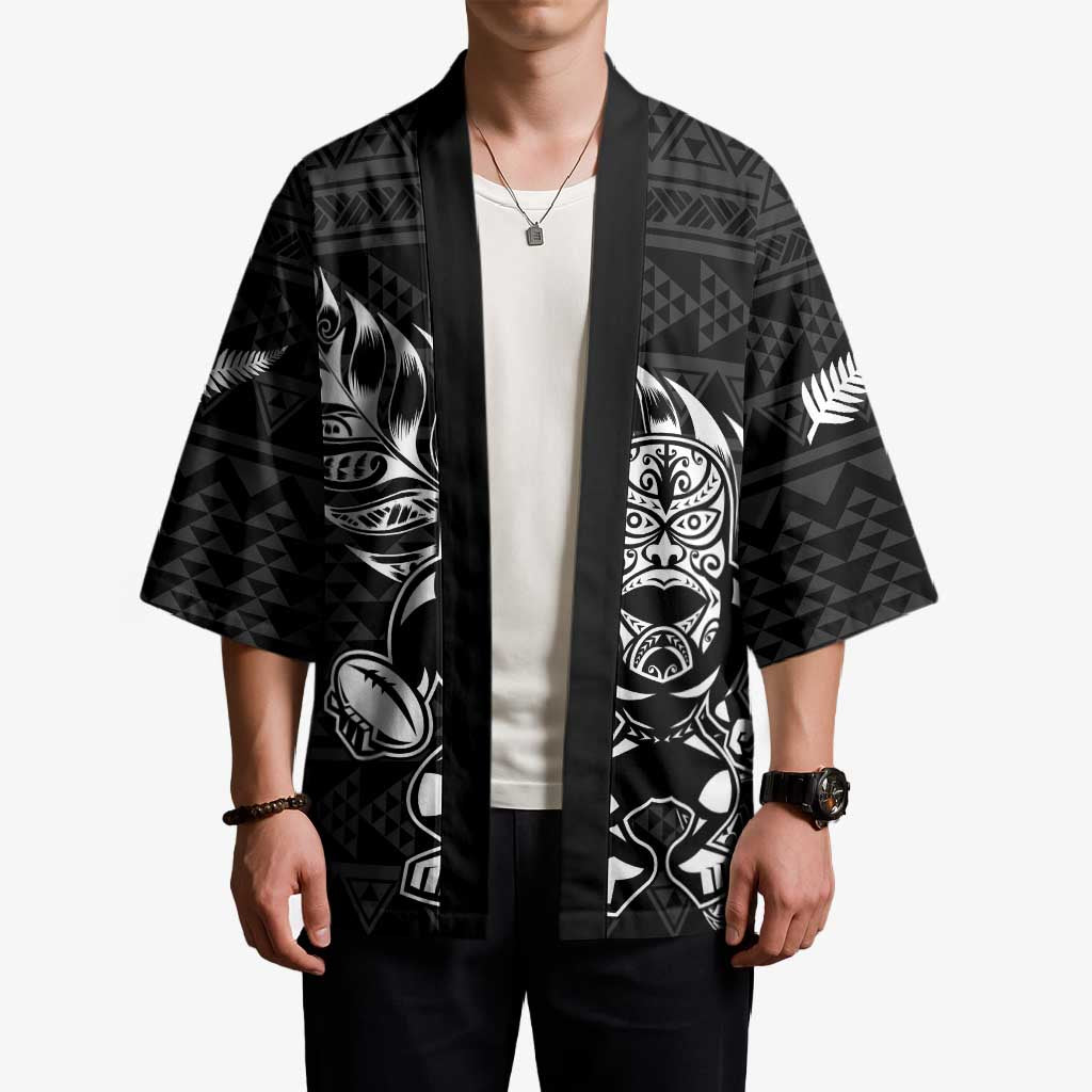 New Zealand Rugby Warrior Custom Kimono Black Fern Taniko Motif - Polynesian Pride