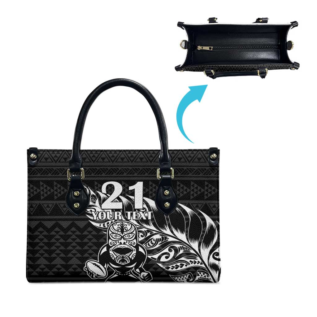 New Zealand Rugby Warrior Custom Leather Bag Black Fern Taniko Motif - Polynesian Pride