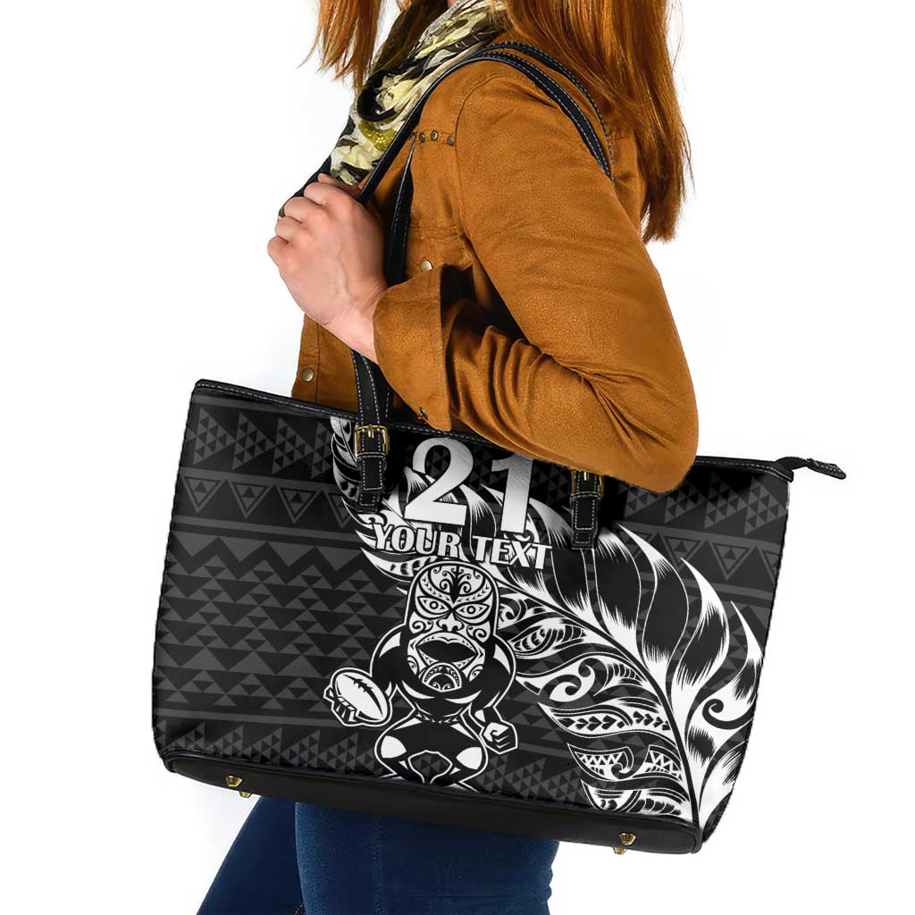 New Zealand Rugby Warrior Custom Leather Tote Bag Black Fern Taniko Motif