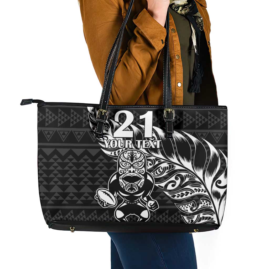 New Zealand Rugby Warrior Custom Leather Tote Bag Black Fern Taniko Motif