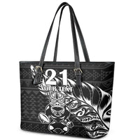New Zealand Rugby Warrior Custom Leather Tote Bag Black Fern Taniko Motif