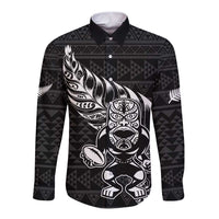 New Zealand Rugby Warrior Custom Long Sleeve Button Shirt Black Fern Taniko Motif