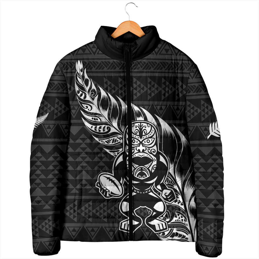 New Zealand Rugby Warrior Custom Padded Jacket Black Fern Taniko Motif - Polynesian Pride