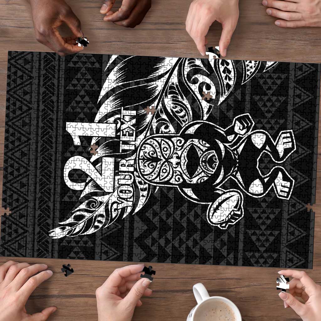 New Zealand Rugby Warrior Custom Puzzle Black Fern Taniko Motif - Polynesian Pride