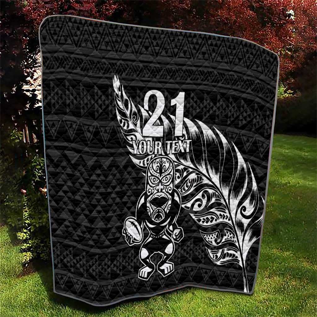 New Zealand Rugby Warrior Custom Quilt Black Fern Taniko Motif