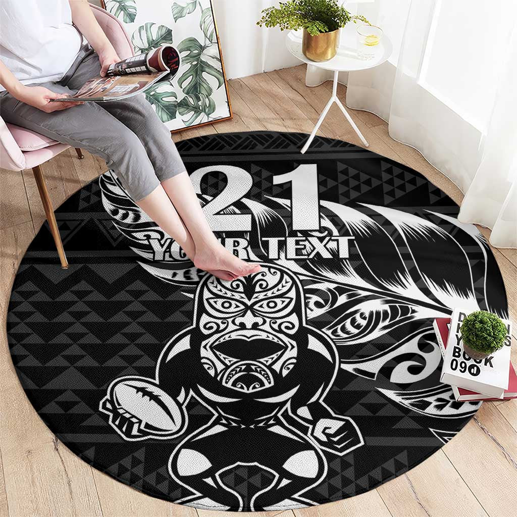 New Zealand Rugby Warrior Custom Round Carpet Black Fern Taniko Motif