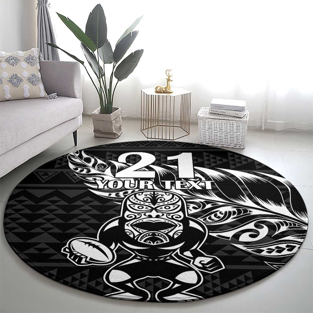 New Zealand Rugby Warrior Custom Round Carpet Black Fern Taniko Motif