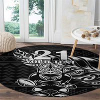 New Zealand Rugby Warrior Custom Round Carpet Black Fern Taniko Motif