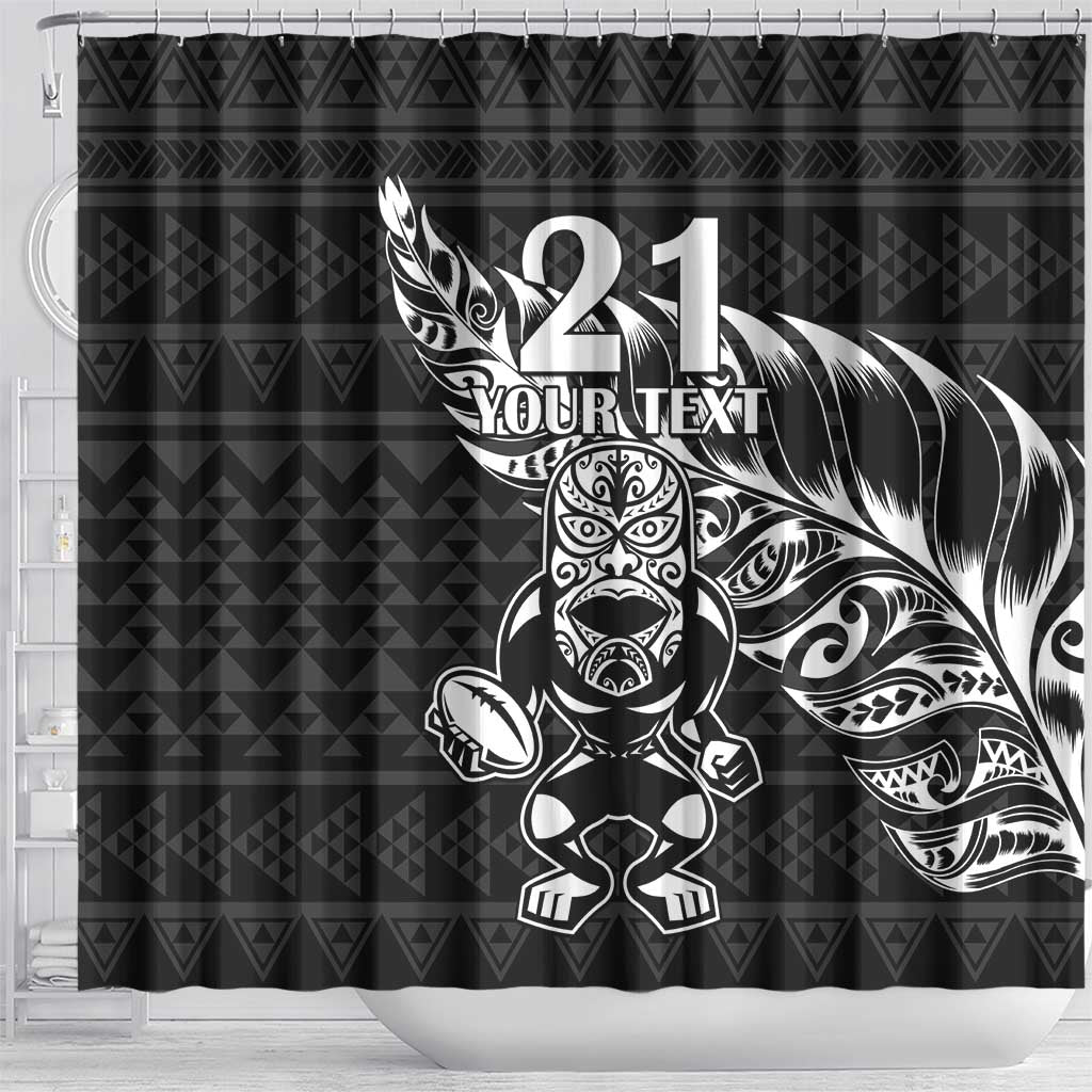 New Zealand Rugby Warrior Custom Shower Curtain Black Fern Taniko Motif