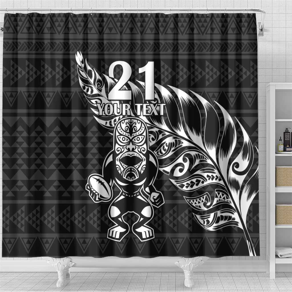 New Zealand Rugby Warrior Custom Shower Curtain Black Fern Taniko Motif