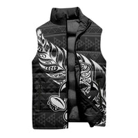New Zealand Rugby Warrior Custom Sleeveless Puffer Jacket Black Fern Taniko Motif - Polynesian Pride