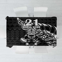 New Zealand Rugby Warrior Custom Tablecloth Black Fern Taniko Motif