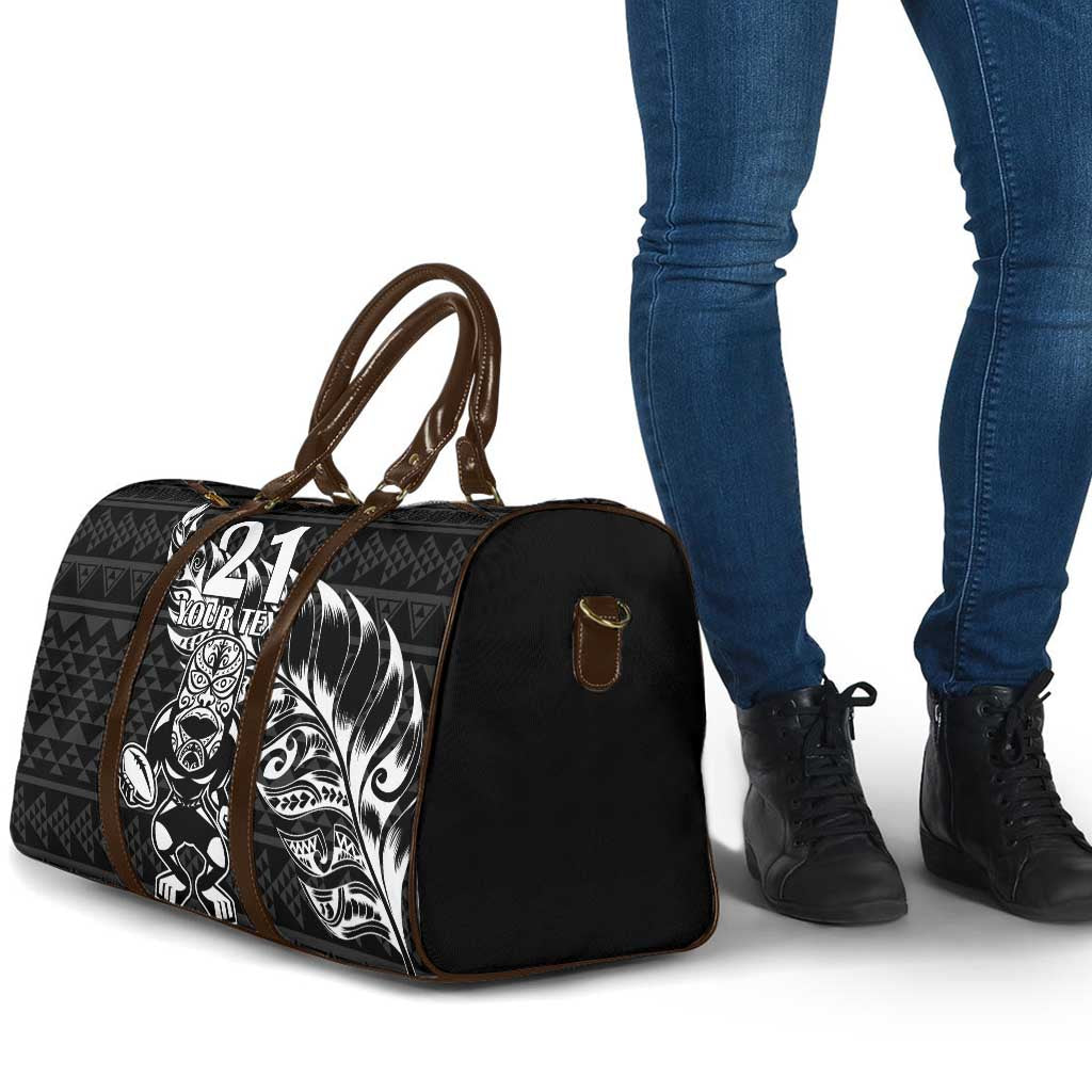 New Zealand Rugby Warrior Custom Travel Bag Black Fern Taniko Motif - Polynesian Pride