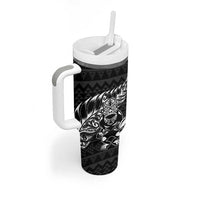 New Zealand Rugby Warrior Custom Tumbler With Handle Black Fern Taniko Motif