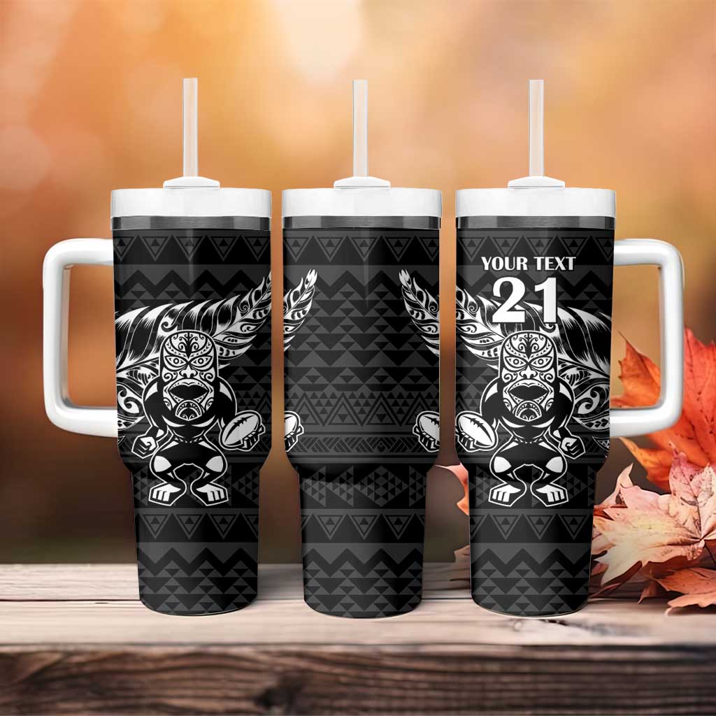 New Zealand Rugby Warrior Custom Tumbler With Handle Black Fern Taniko Motif
