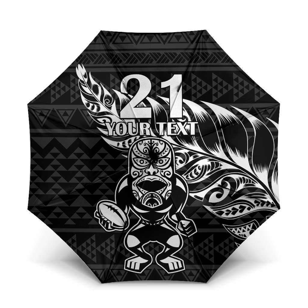 New Zealand Rugby Warrior Custom Umbrella Black Fern Taniko Motif - Polynesian Pride
