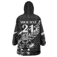 New Zealand Rugby Warrior Custom Wearable Blanket Hoodie Black Fern Taniko Motif