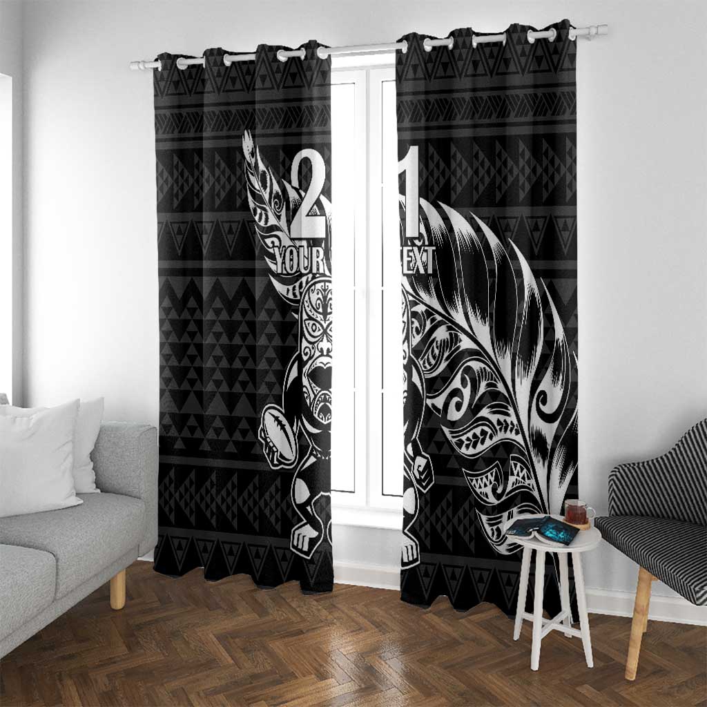 New Zealand Rugby Warrior Custom Window Curtain Black Fern Taniko Motif