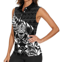 New Zealand Rugby Warrior Custom Women Sleeveless Polo Shirt Black Fern Taniko Motif