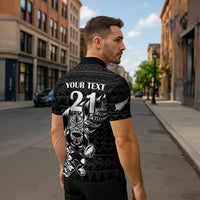 New Zealand Rugby Warrior Custom Zipper Polo Shirt Black Fern Taniko Motif - Polynesian Pride