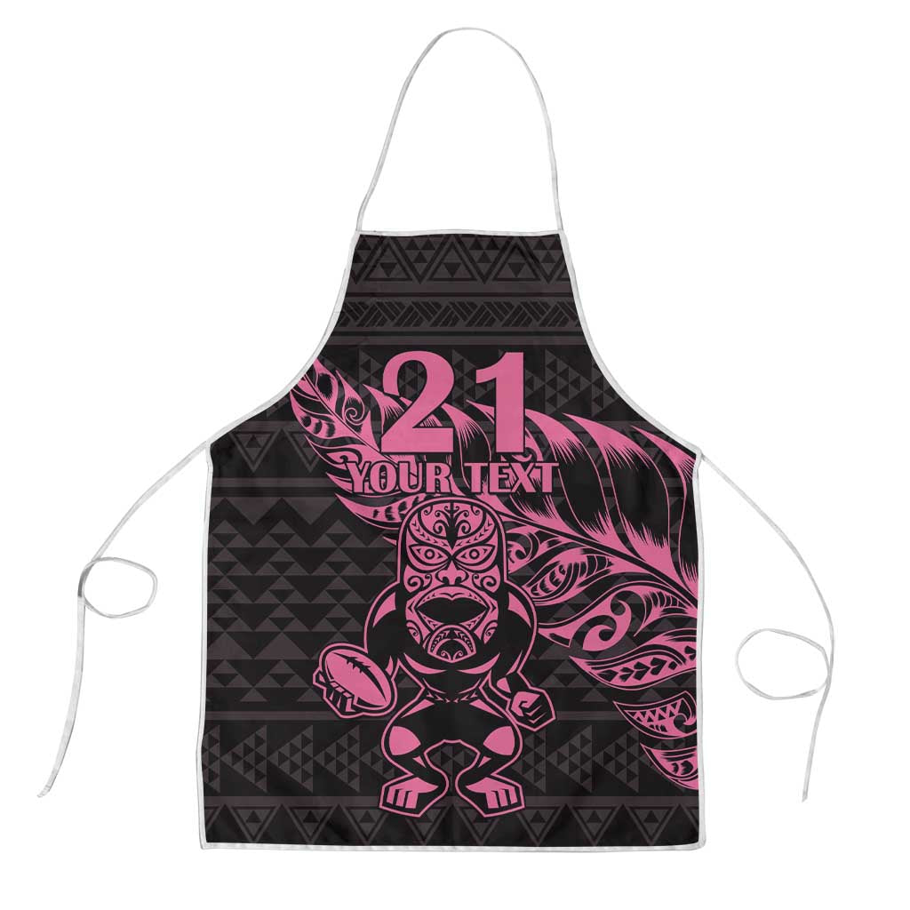 New Zealand Rugby Warrior Custom Apron Pink Fern Taniko Motif - Polynesian Pride