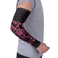New Zealand Rugby Warrior Custom Arm Sleeves Pink Fern Taniko Motif - Polynesian Pride