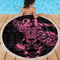 New Zealand Rugby Warrior Custom Beach Blanket Pink Fern Taniko Motif