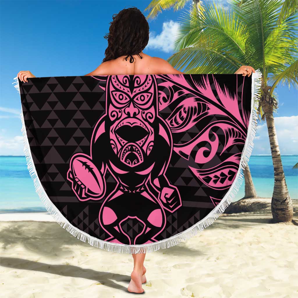 New Zealand Rugby Warrior Custom Beach Blanket Pink Fern Taniko Motif