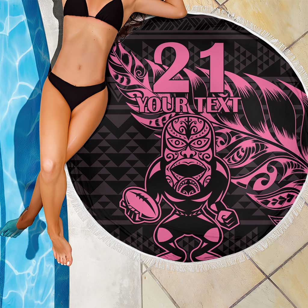 New Zealand Rugby Warrior Custom Beach Blanket Pink Fern Taniko Motif
