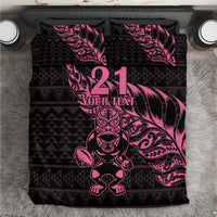 New Zealand Rugby Warrior Custom Bedding Set Pink Fern Taniko Motif