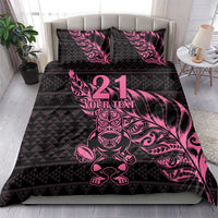 New Zealand Rugby Warrior Custom Bedding Set Pink Fern Taniko Motif